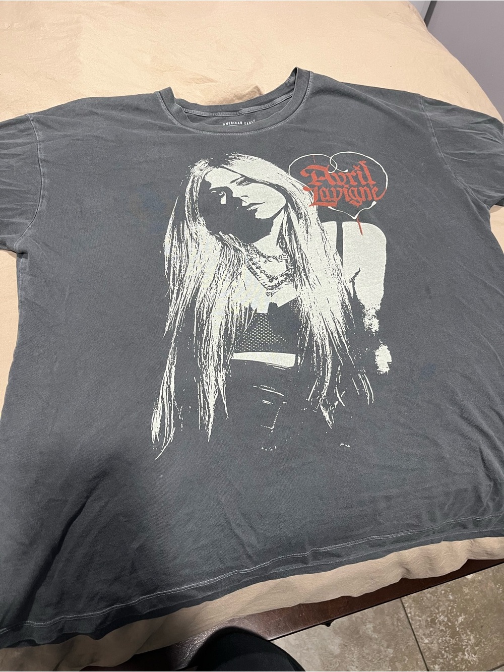American Eagle Outfitters Charcoal Graphic Tee with Red Accent